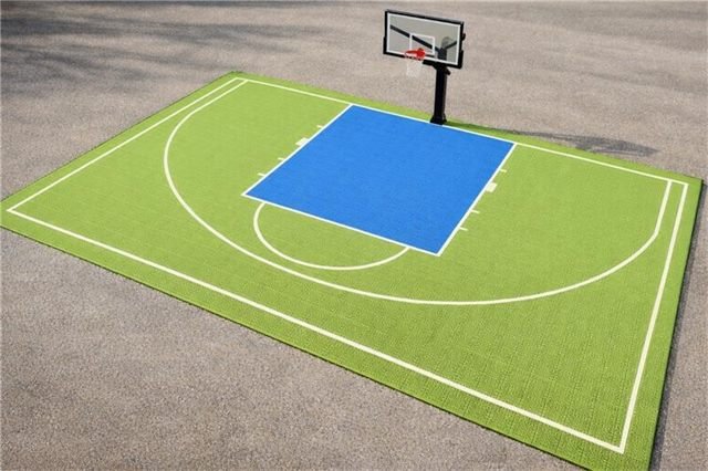 Evolve basketball court 153 m² – thermoplastic tiles, IG-AH-180 stand – 2